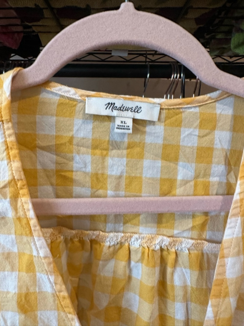 MADEWELL Yellow Gingham Plaid Wrap-Top Cottagecore 🍄 XL Fine Cotton Sash-Tie - Picture 4 of 10